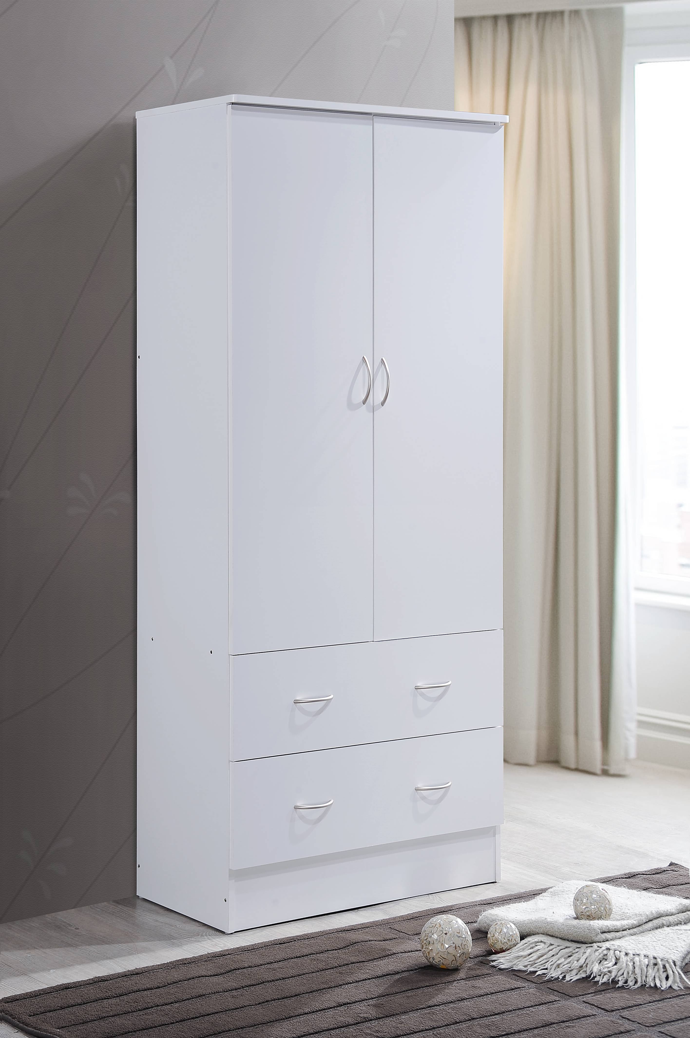 Hodedah 2-Door Armoire with 2-Drawers and Clothing Rod in Black