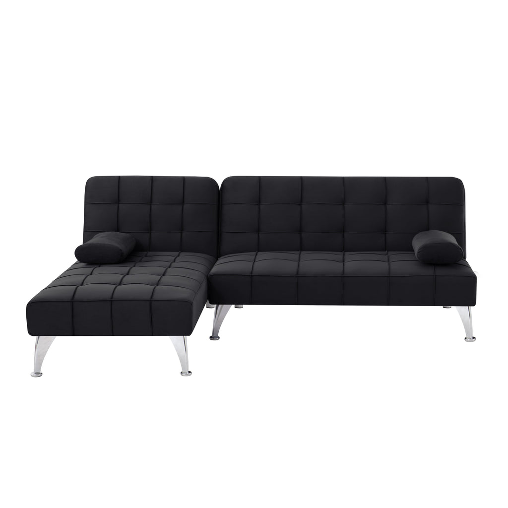Gewnee 78.35”L-Shaped Velvet Reversible Sectional Sleeper Sofa,Futon Sofa with Adjustable Split Back & Chaise,Couch for Home,Office and Guest Room.Black