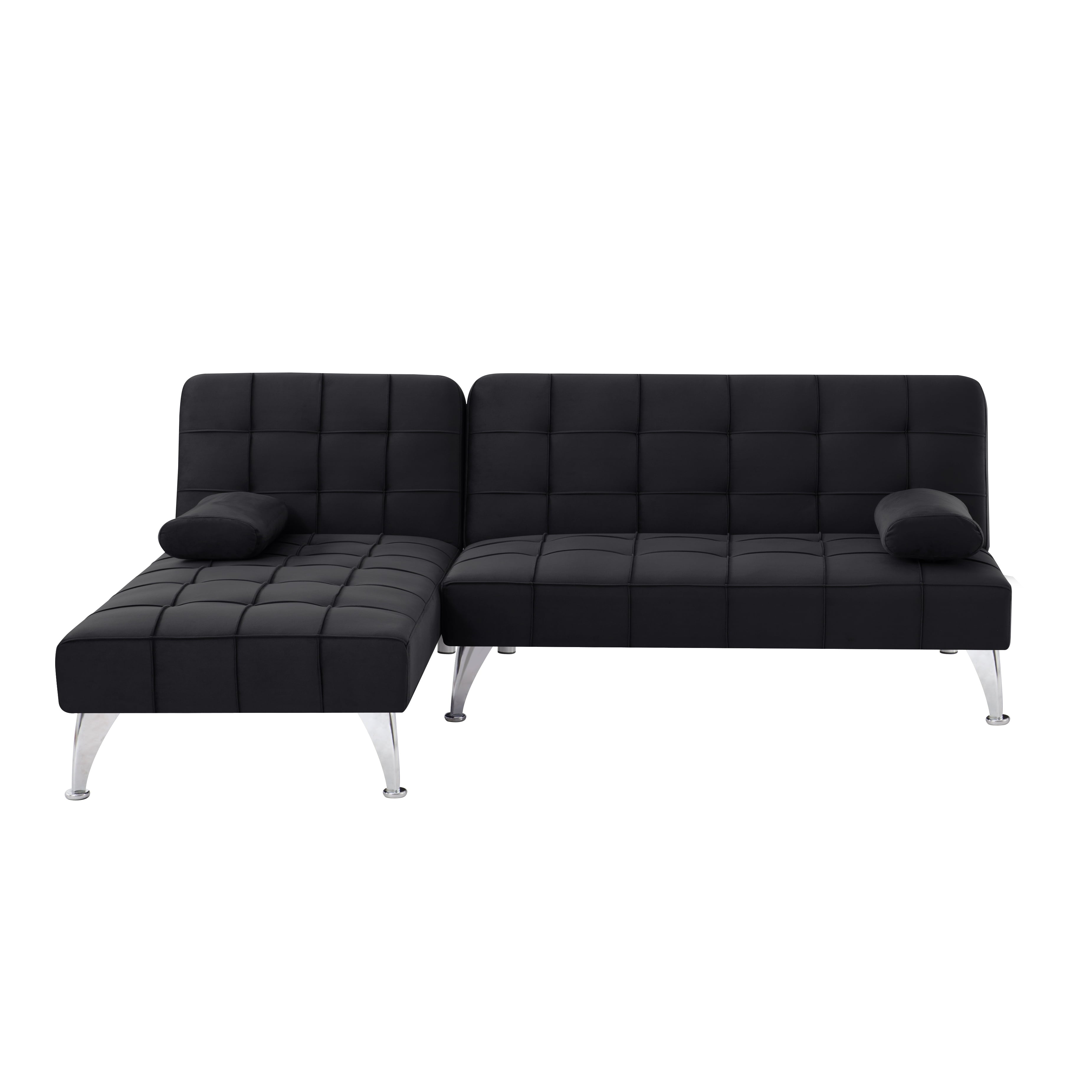Gewnee 78.35”L-Shaped Velvet Reversible Sectional Sleeper Sofa,Futon Sofa with Adjustable Split Back & Chaise,Couch for Home,Office and Guest Room.Black