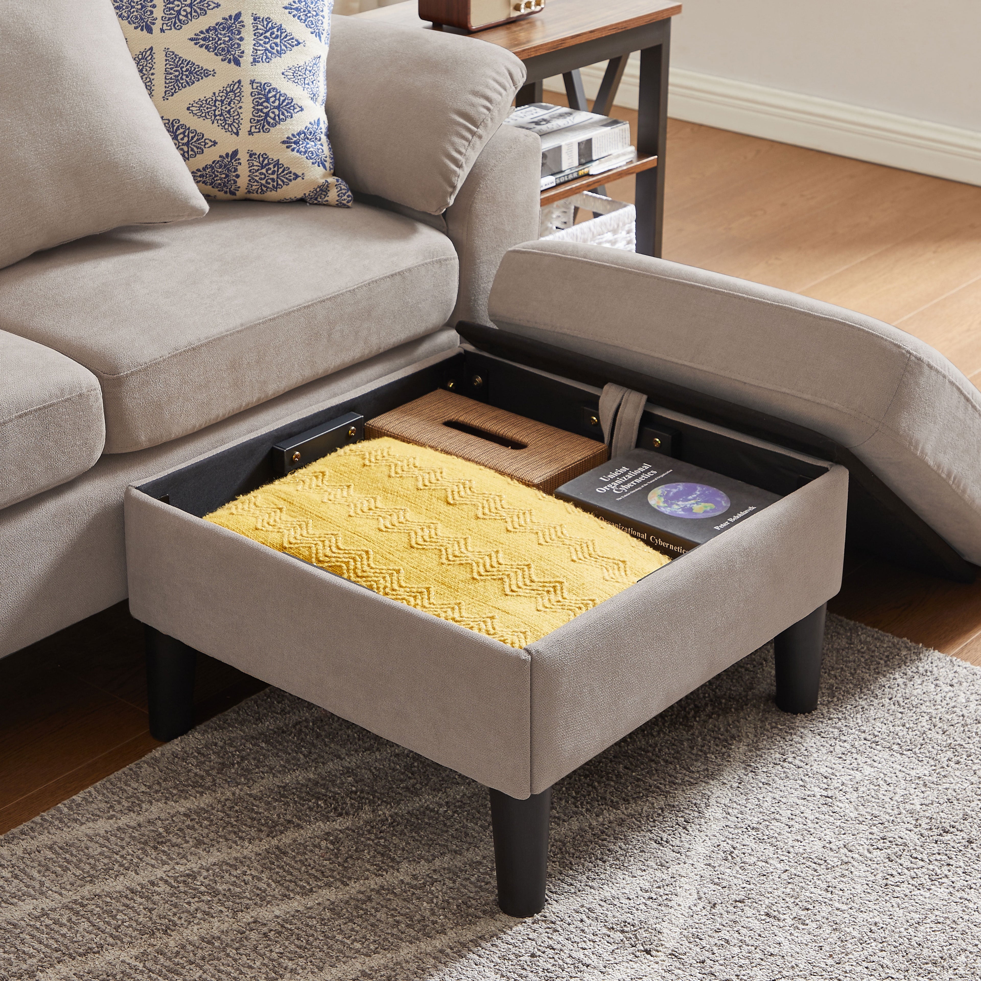 Jarenie 80 Convertible Sectional Sofa, Small L Shaped 3 Seat Couch with Reversible Storage Chaise, Modern Polyester Fabric Sofa Couches for Living Room, Apartment and Small Space, Beige