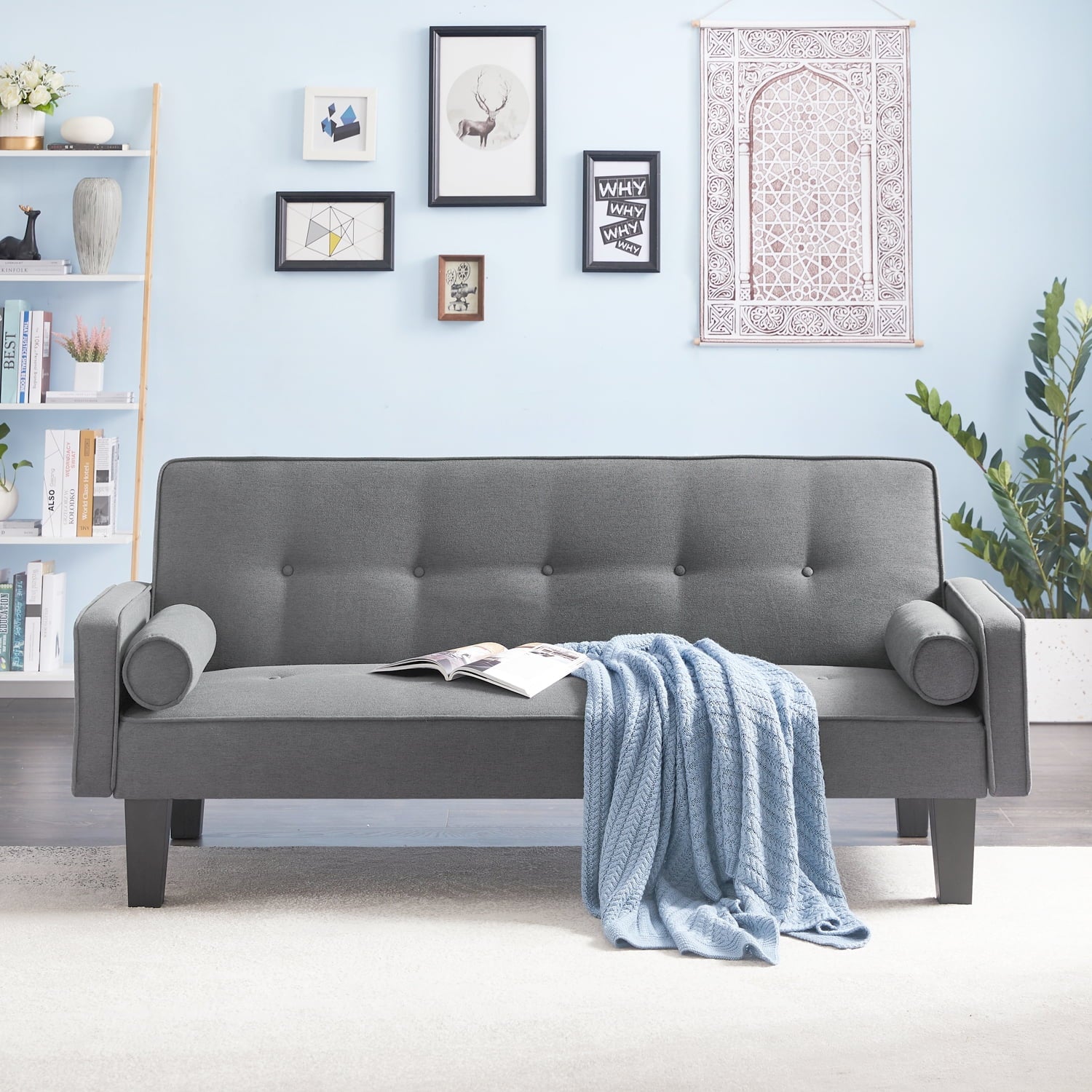 Bianlte 72 Futon Sofa Bed,Upholstered Folding Futon Sofa Couch,Modern Sofa Twin Size Futon Bed with Removable Armrests for Compact Living Space,Apartment,Gray03