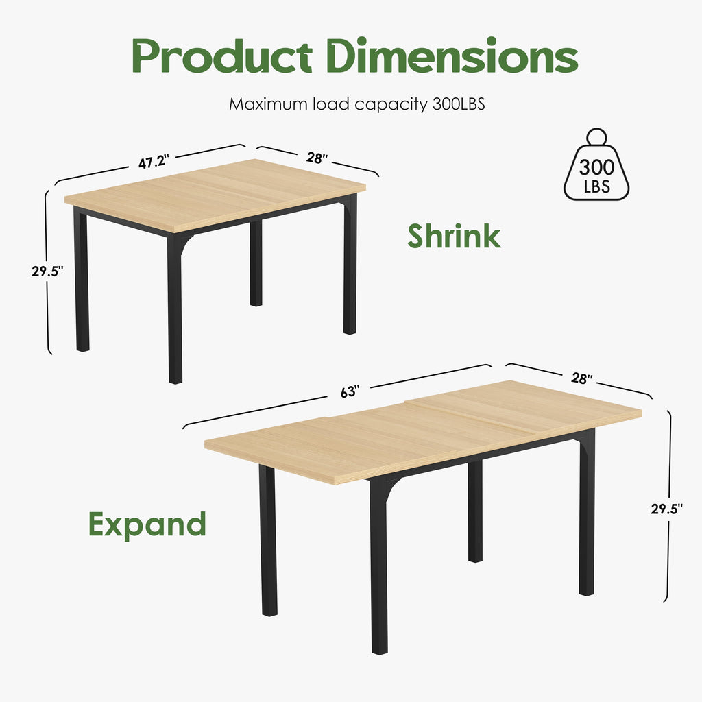 Someet Large Extendable Dining Table for 4-8, Modern Wood Space-Saving Extra Long Folding Kitchen Table for Dining Room, Natural