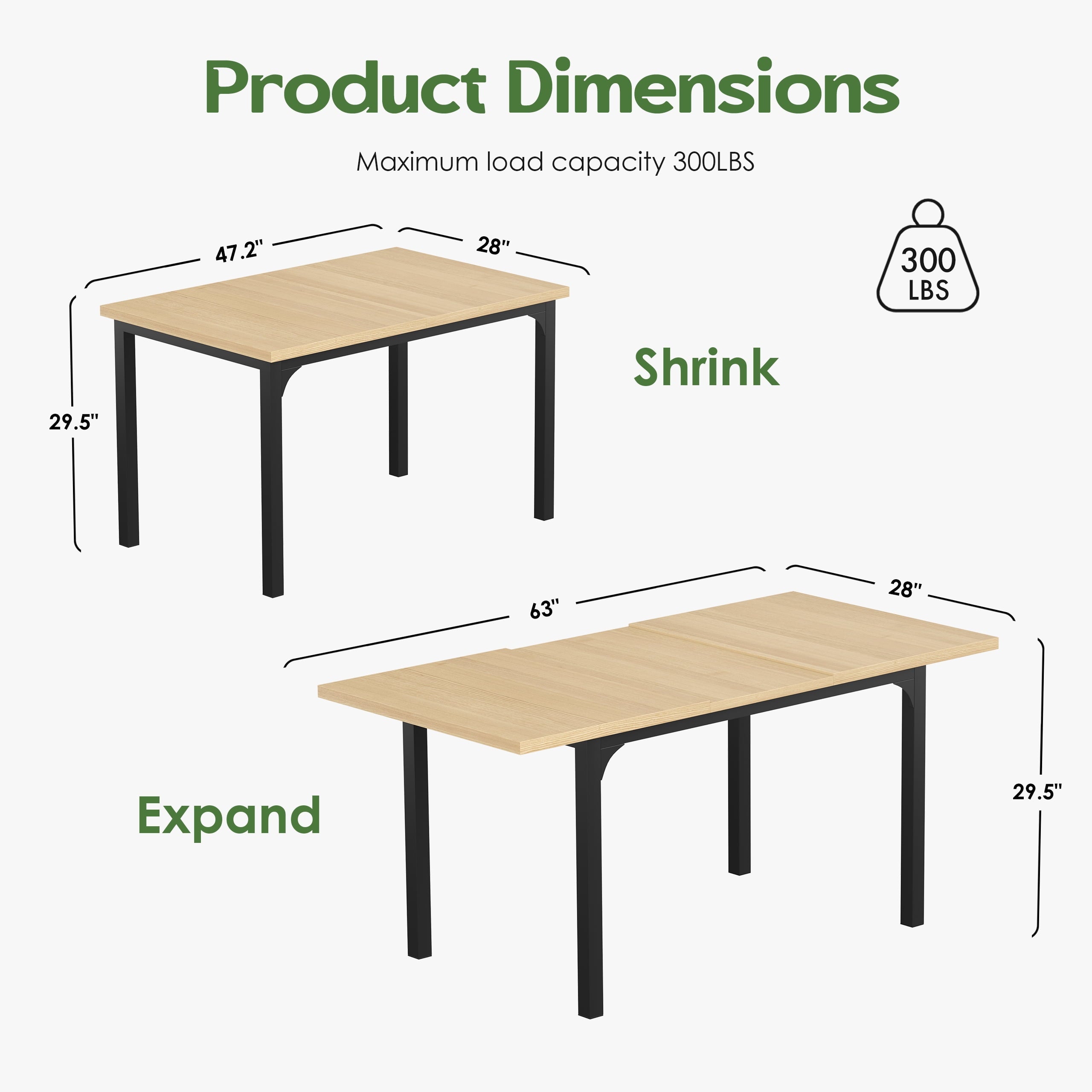 Someet Large Extendable Dining Table for 4-8, Modern Wood Space-Saving Extra Long Folding Kitchen Table for Dining Room, Natural