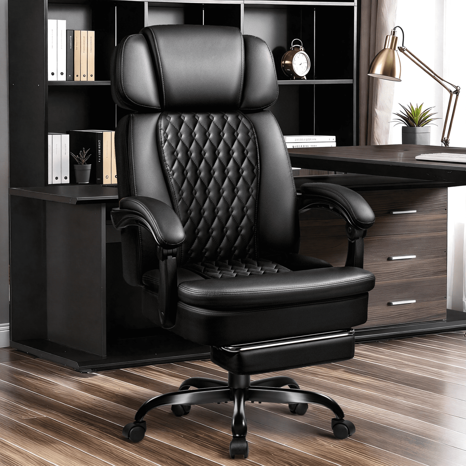 Waleaf Office Chair with Footrest,90-165°Reclining Ergonomic High Back Computer Desk Chair Lumbar Support for Home Office