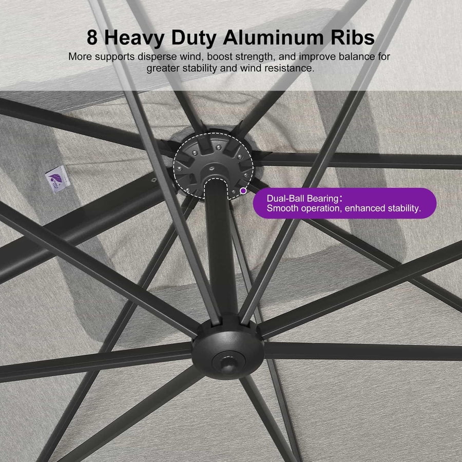 PURPLE LEAF 10' X 13' Rectangle Cantilever Umbrella with Base Outdoor Large Aluminum Patio Umbrella with 3-Year Fade Resistance Recycled Fabric and 360-degree Rotation for Deck Pool, Graphite Grey