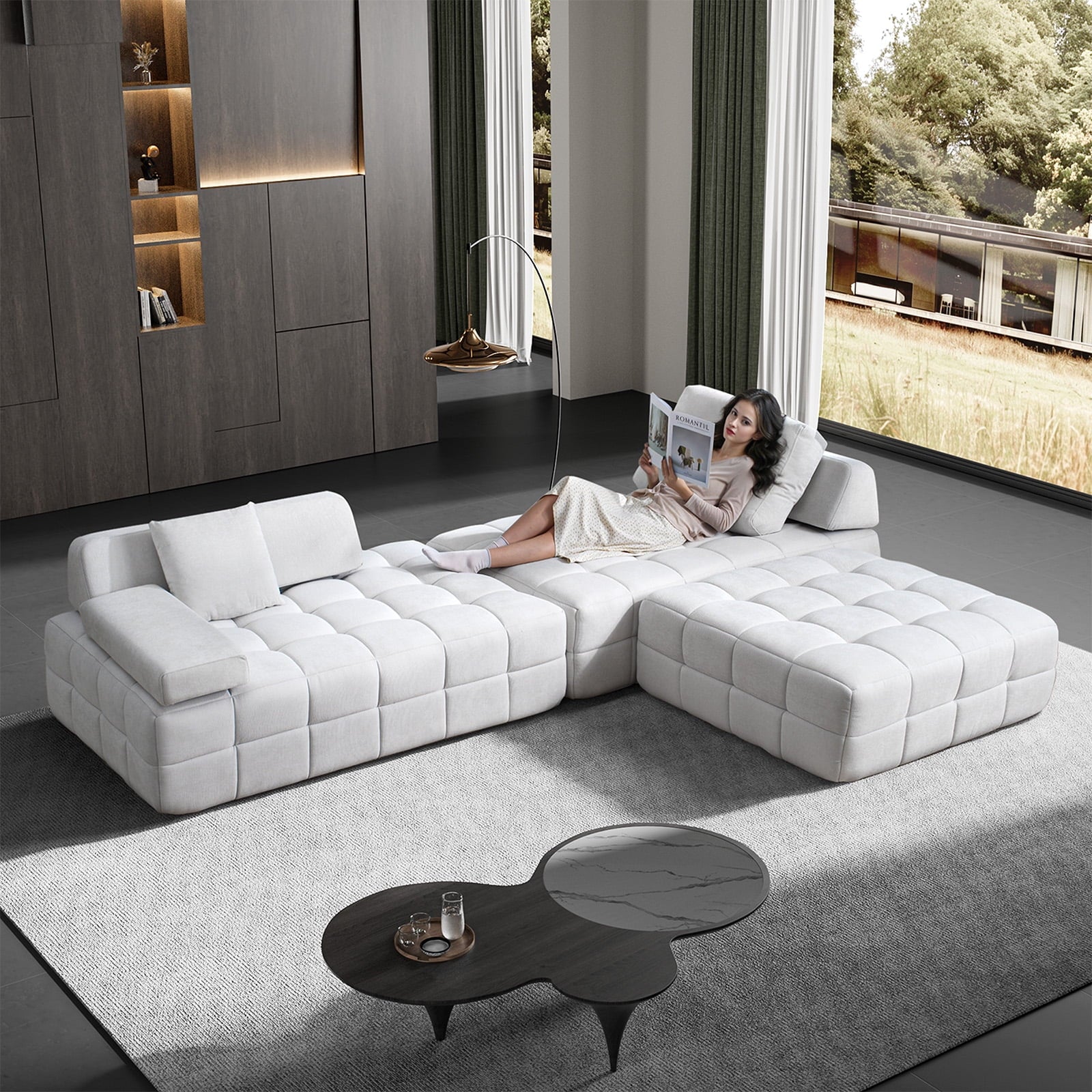 71 High Backrest Sofa for Small Spaces, Compressed Corduroy Couch with Deep Seating for Living Room, Bedroom, Dark Grey