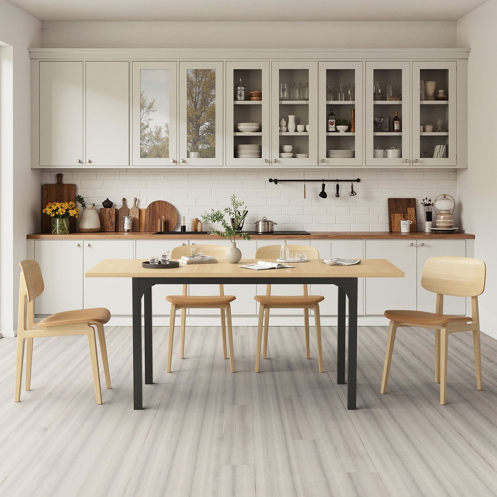 Someet Large Extendable Dining Table for 4-8, Modern Wood Space-Saving Extra Long Folding Kitchen Table for Dining Room, Natural