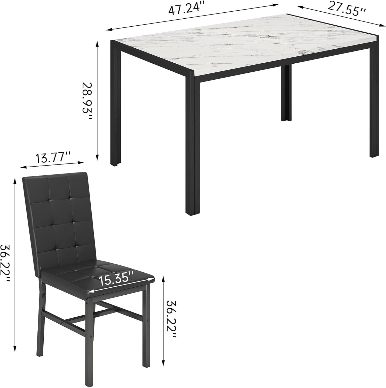 LinkRomat 5-Piece Faux Marble Dining Table Set for 4, Modern Kitchen Table with Chairs, Dinette Dining Room Furniture Set for Compact Space Saving