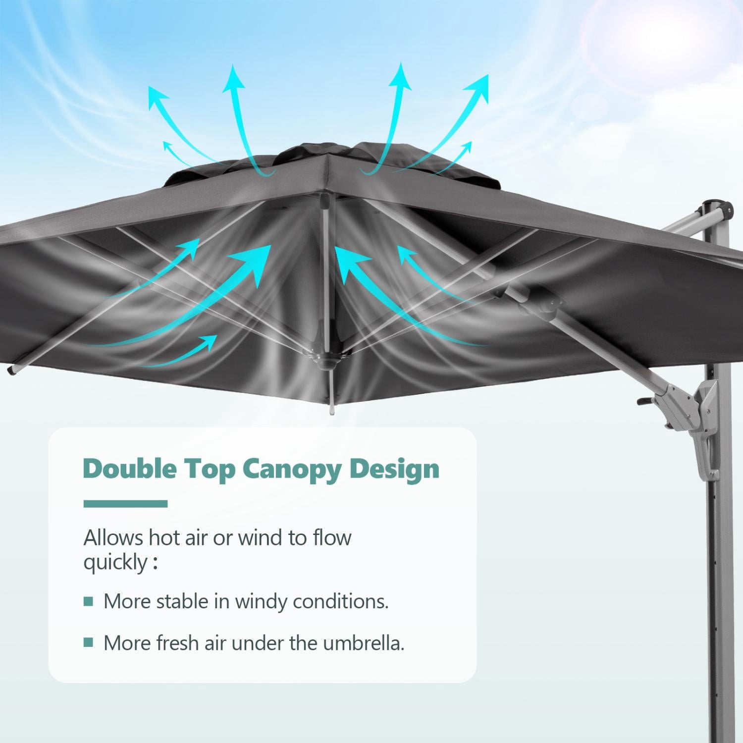 COSIEST 10FT Cream Double Top Cantilever Outdoor Umbrellas, Large Square Windproof Patio Umbrella for Garden, Deck, Pool