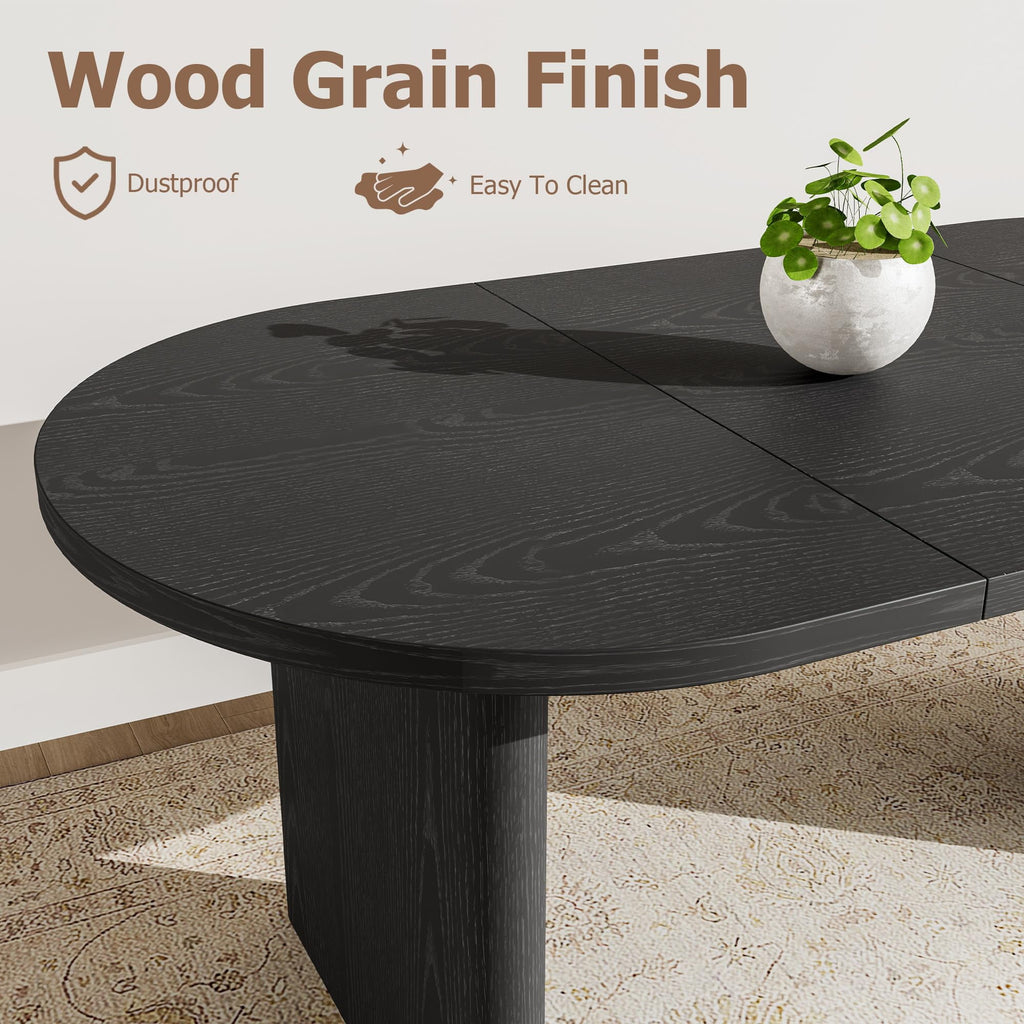 70.8 Inch Oval Farmhouse Dining Table for 6-8 People, Long Large Kitchen Table with Thick Sturdy Wooden Base-Natural