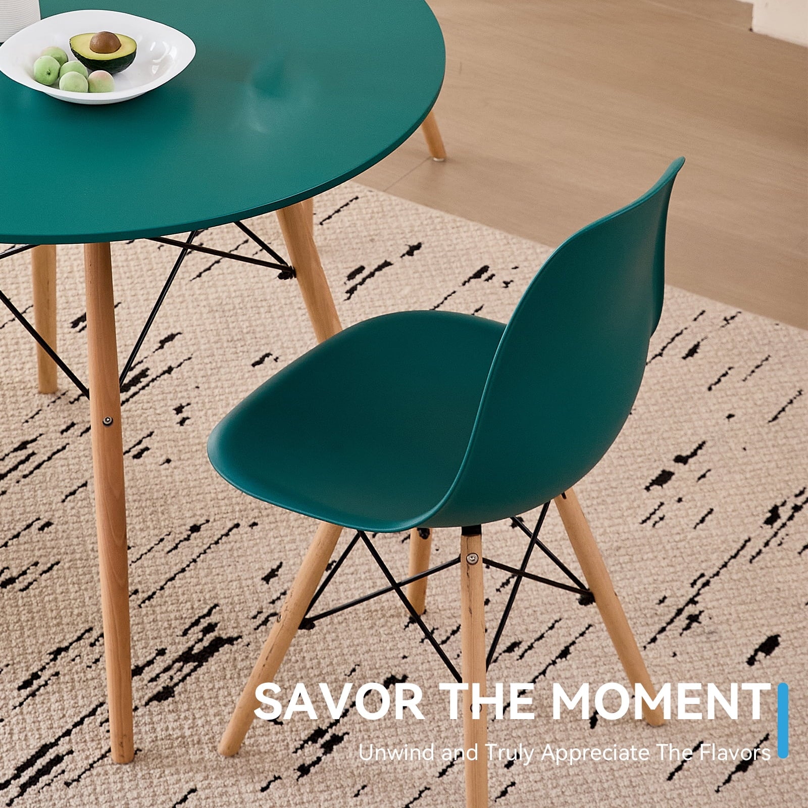 5-Piece 35.5'' Round Dining Table Set for 4, Kitchen Table Chair Set of 4, Mid-Century Modern Dinette Dining Room Table Set Dinner Table for 4 W/Solid Wood Legs, White