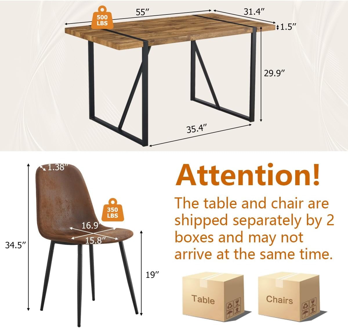 JUFU 55 Dining Table Set for 4, Modern Table and Chairs Set of 4, 5 Piece Dining Table Set Include Wooden Kitchen Table and 4 Faux Leather Chairs Ideal for Kitchen Dining Room Easy to Assemble