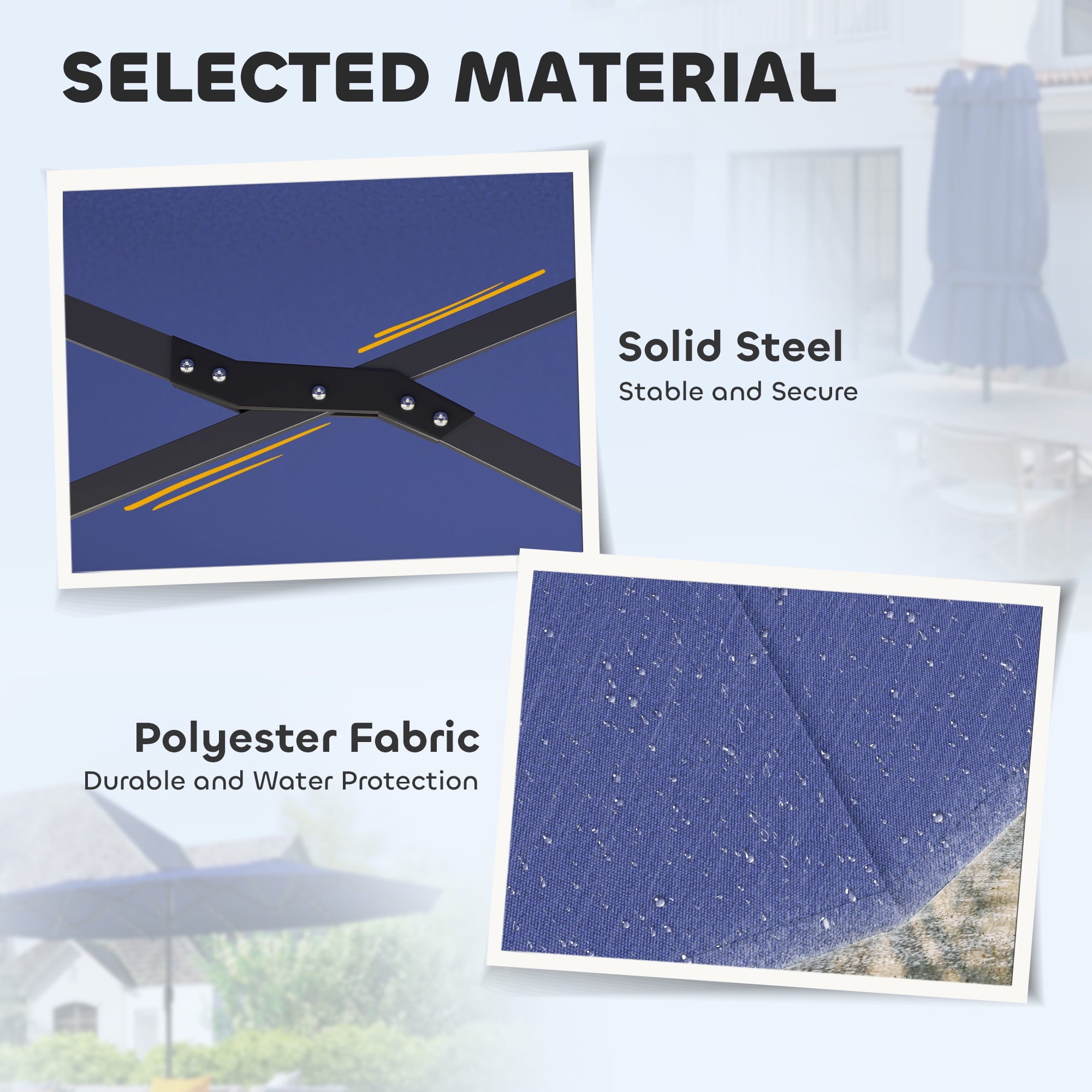 Outsunny Double-Sided Sun Umbrella, Outdoor Garden Parasol, Patio Sun Shade with LED Solar Light, Navy Blue