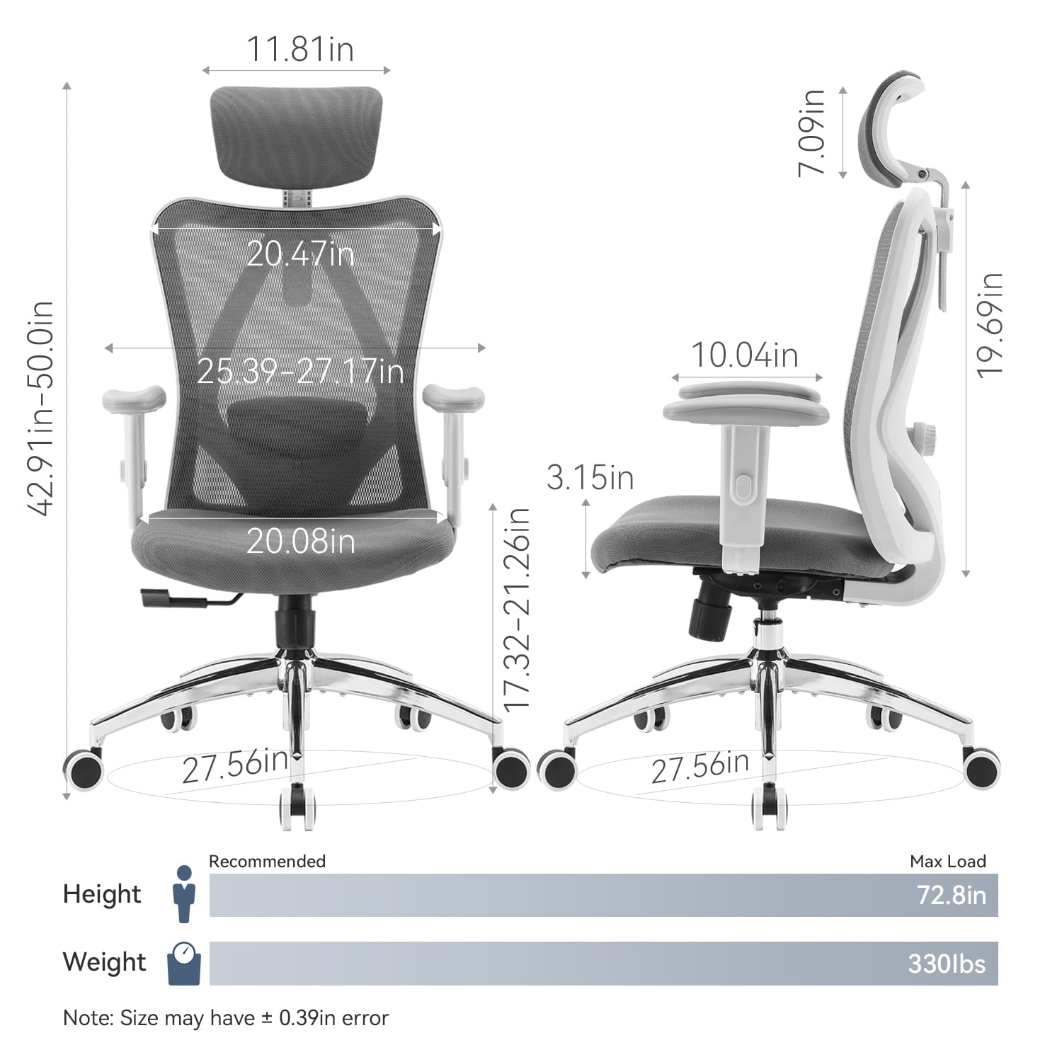 Sihoo M18 Mesh Ergonomic Office Chair with Adjustable Lumbar Support, High Back, Black