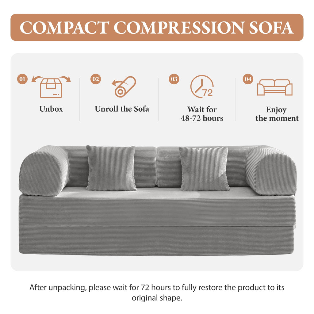 COOLHUT 63 W Combination Sofa, High Rebound Density Foam Sofa Couch, Two Forms Floor Couch Three Seats Sofa Bed for Living Room, Bedroom, Green
