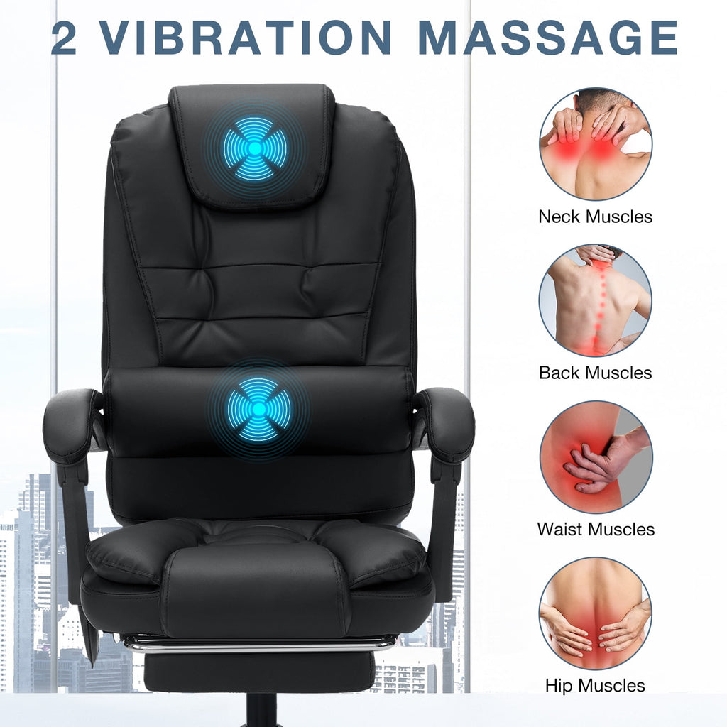 Hoffree Executive Office Chair Massage and Footrest Ergonomic Computer Desk Chair Reclining High Back Leather Office Chair Lumbar Back Support Swivel Rolling for Home Office Black