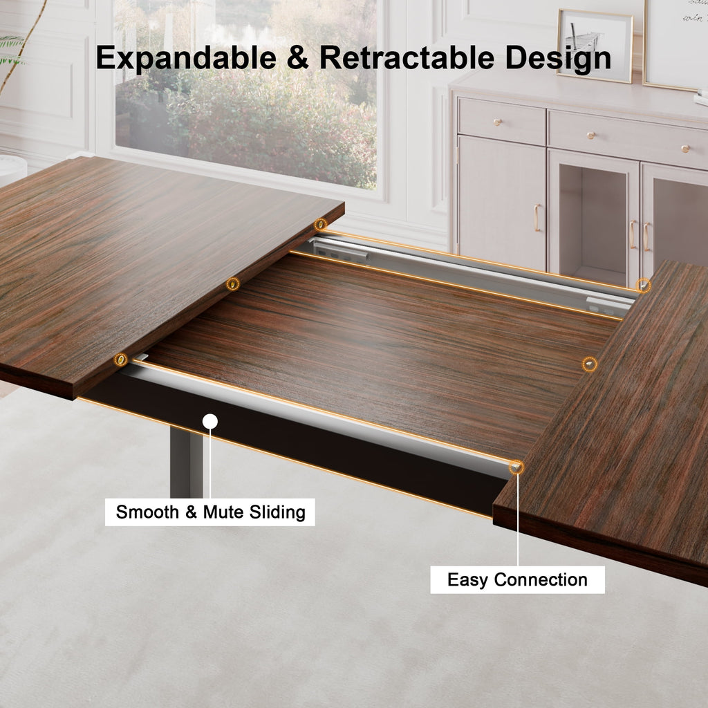 iPormis 63 Extendable Kitchen Table Set for 4-6 People, 7-Piece Large Dining Table Set with 6 Chairs,Mid-Century Dining Room Table,Espresso