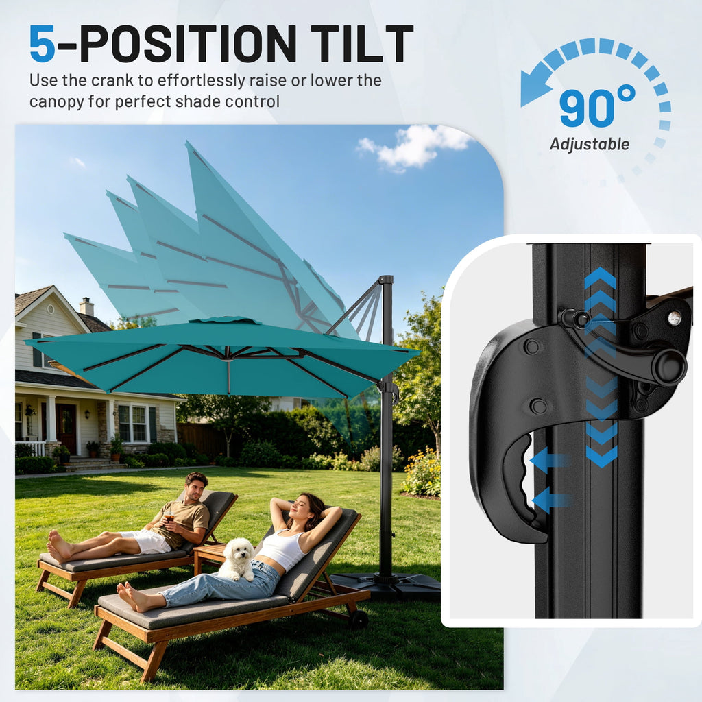 Easthome 10 × 10FT Square Cantilever Patio Umbrella, 360° Rotating Offset Umbrella with Crank, 8 ribs, Outdoor Hanging Roman Umbrella for Garden Deck Backyard, Red