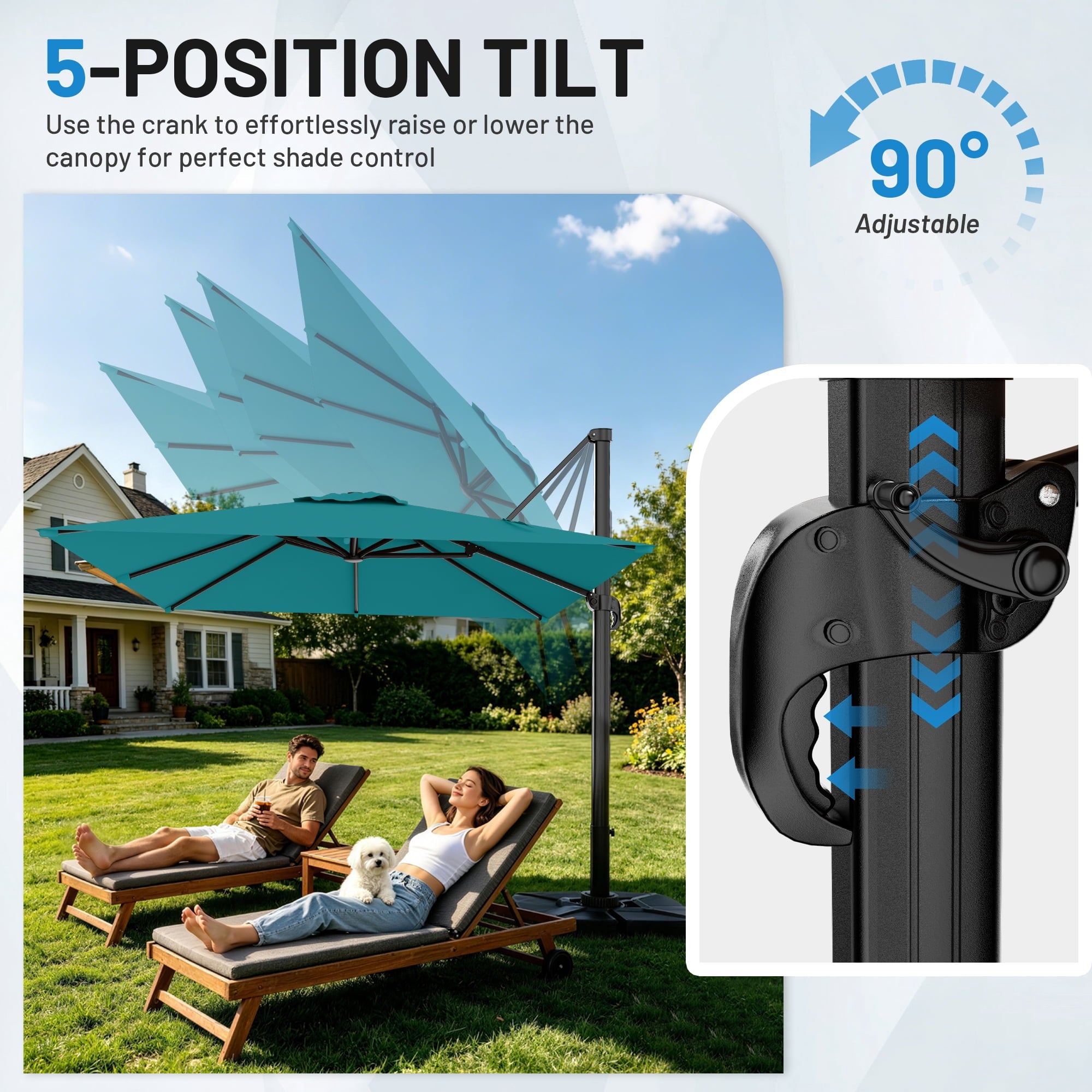 Easthome 10 × 10FT Square Cantilever Patio Umbrella, 360° Rotating Offset Umbrella with Crank, 8 ribs, Outdoor Hanging Roman Umbrella for Garden Deck Backyard, Red