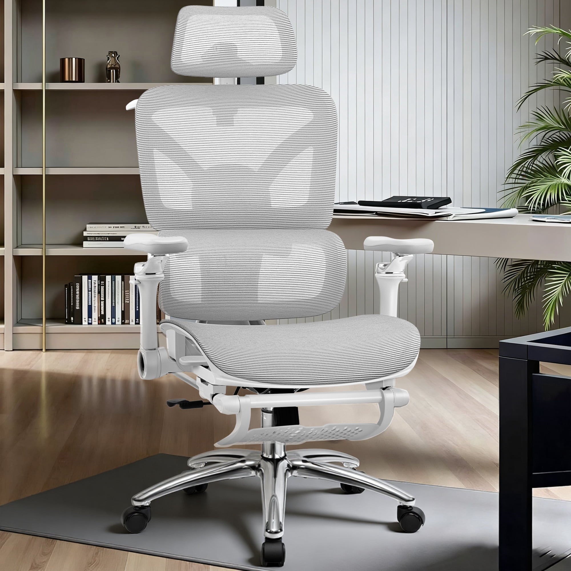 COOLHUT Ergonomic Mesh Office Chair with Footrest, Big and Tall Computer Desk Chair with Adjustable Lumbar Support, Headrest and Armrest, High Back Home Office Chair for Workspace, 300LBS, Black