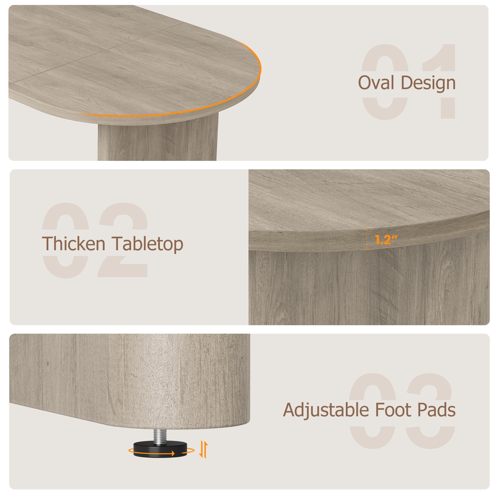 70.8 Inch Oval Farmhouse Dining Table for 6-8 People, Long Large Kitchen Table with Thick Sturdy Wooden Base-Natural