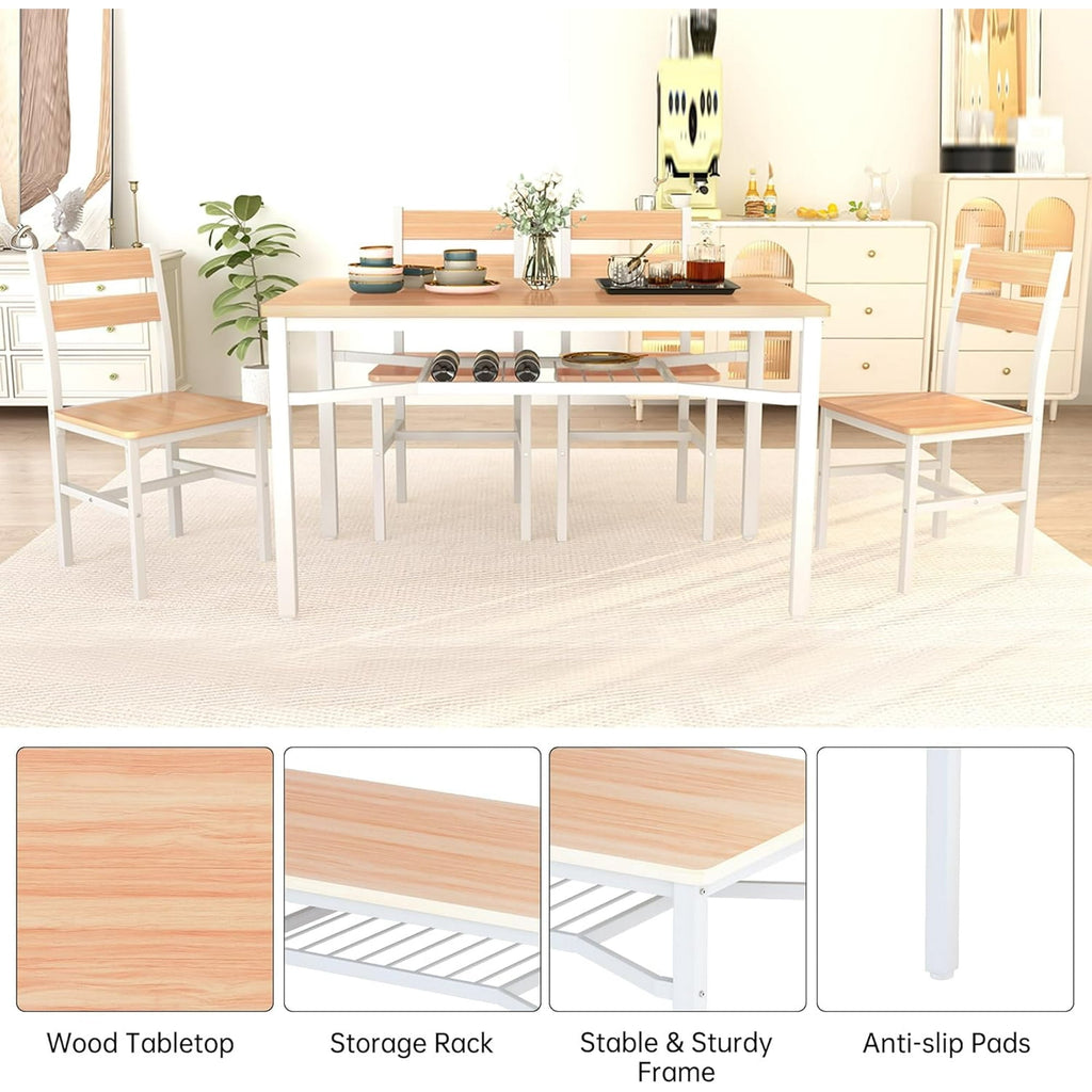 Lamerge 4 Person Dining Table Set, Wooden Dining Table 5 Piece Set with 4 Oak Metal Frame Chairs, Space Saving, Suitable for Apartments, Small Spaces, Kitchens, Breakfast Corners, Espresso Wood C