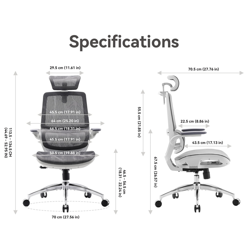 Sihoo M59AS Ergonomic Office Chair with Mesh Backrest, Flip Armrests, Headrest, White