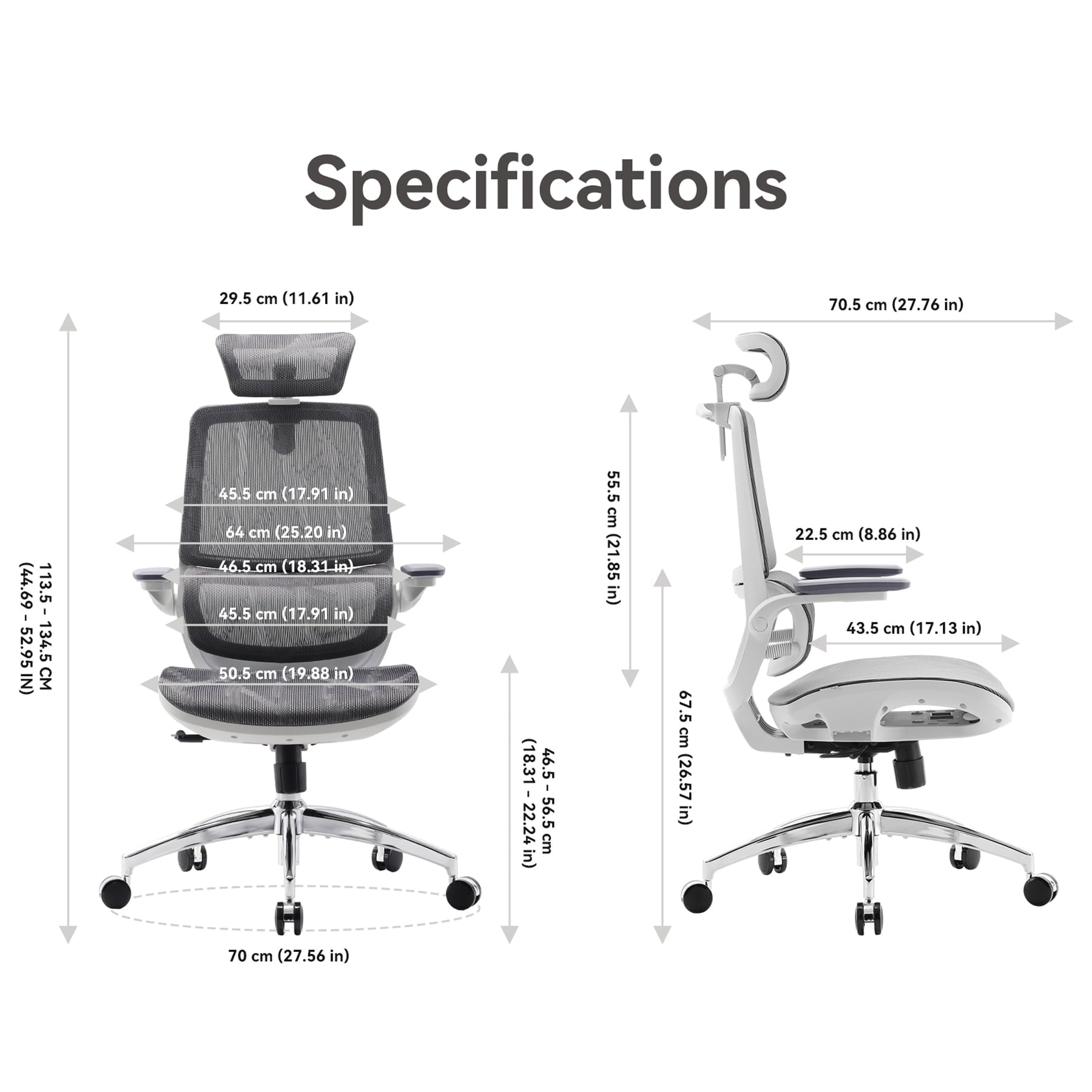 Sihoo M59AS Ergonomic Office Chair with Mesh Backrest, Flip Armrests, Headrest, White