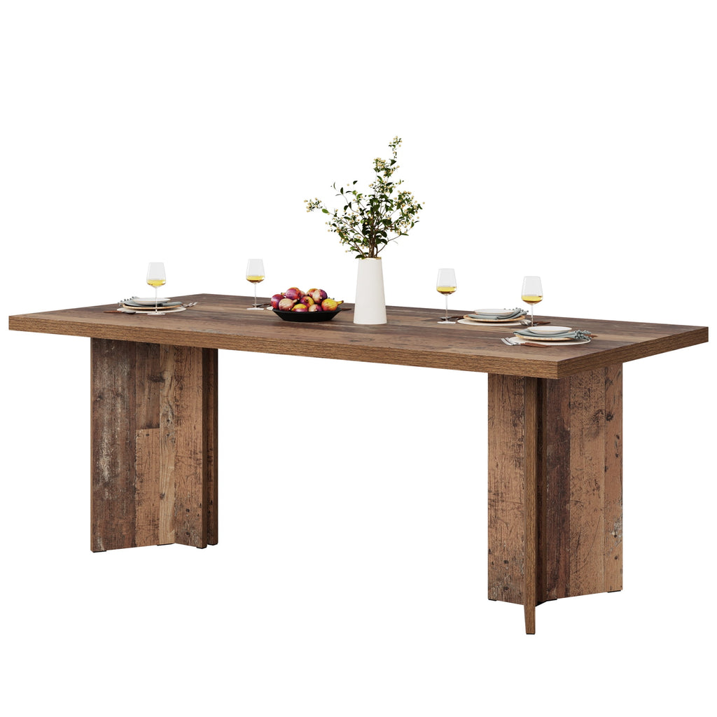 Fnova 63 Rectangular Modern Dining Table, Wooden Modern Kitchen Table for 6 People for Dining Room, Warm Brown (Chairs Not Included)