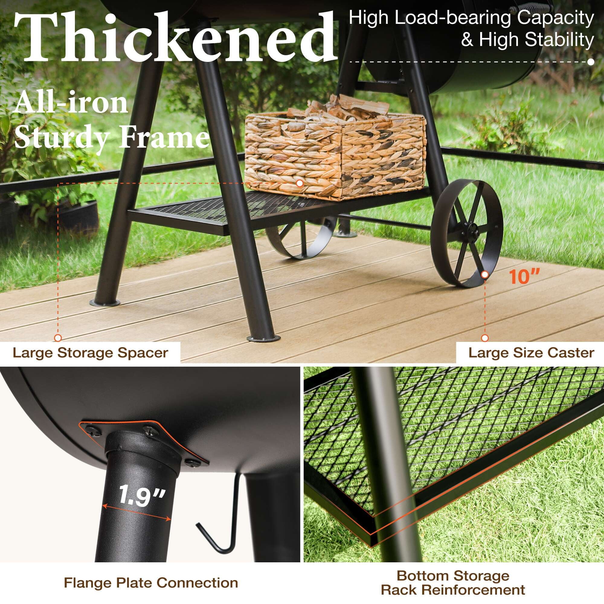 PHI VILLA 28 Charcoal Grill with Offset Smoker Black