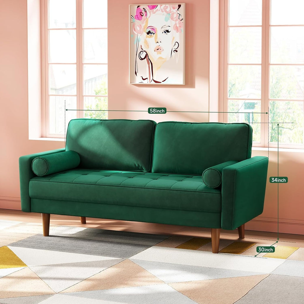 Neche Sofa for Living Room,Solid Wood Foot, 2 Seater Small Modern Loveseat Couch in a Box  - Black