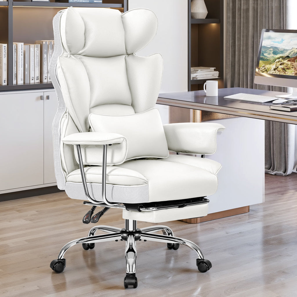 COOLHUT Big and Tall Office Chair 500LBS Wide Seat Ergonomic Computer Desk Chair, PU Leather Executive Office Chair with Footrest, Adjustable Task Chair Lumbar Back Support 8 Hour, Black