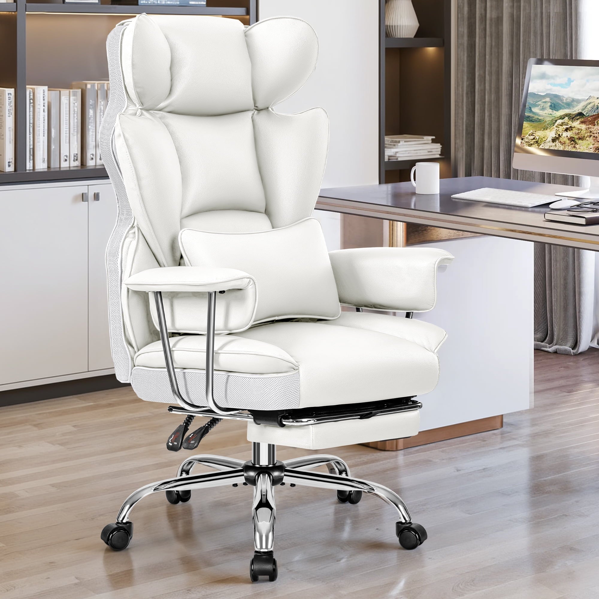 COOLHUT Big and Tall Office Chair 500LBS Wide Seat Ergonomic Computer Desk Chair, PU Leather Executive Office Chair with Footrest, Adjustable Task Chair Lumbar Back Support 8 Hour, Black