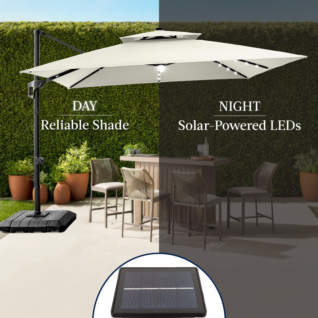 Best Choice Products 12x12ft 2-Tier Square Outdoor Solar LED Cantilever Umbrella w/ 360-Rotating Base   Gray