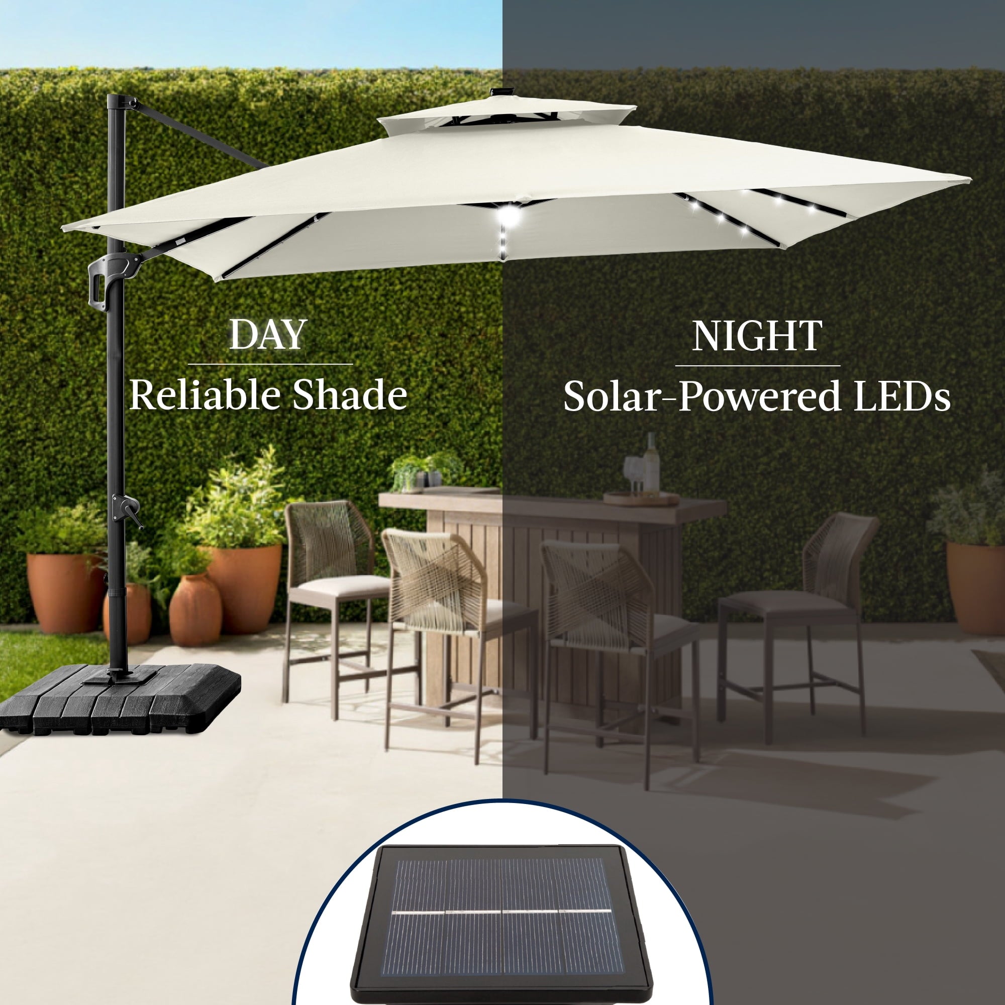 Best Choice Products 12x12ft 2-Tier Square Outdoor Solar LED Cantilever Umbrella w/ 360-Rotating Base   Gray