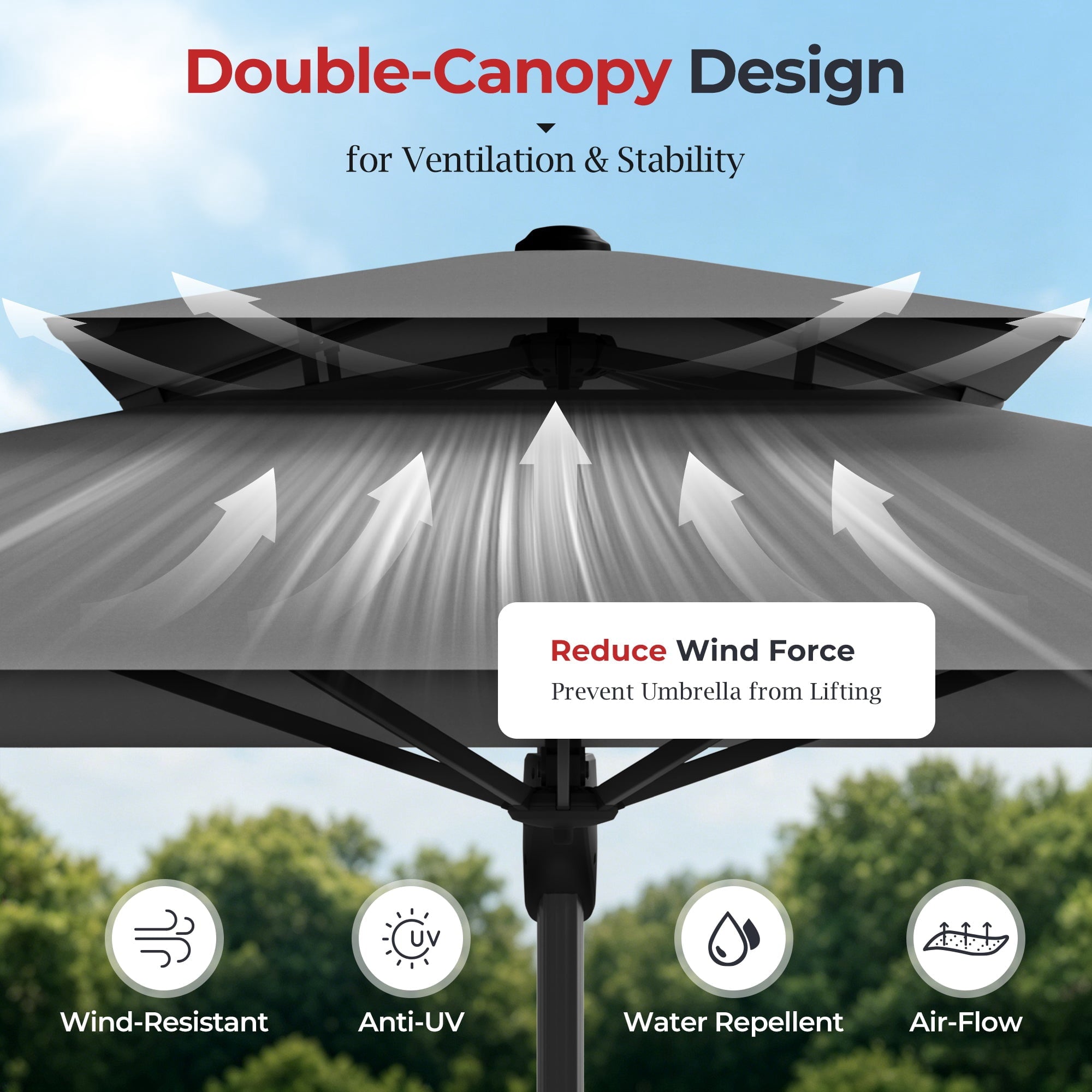Alpha Joy 12x9ft Outdoor Patio Umbrella Large Rectangle Offset Cantilever Double Umbrella with 360°Rotation, Beige