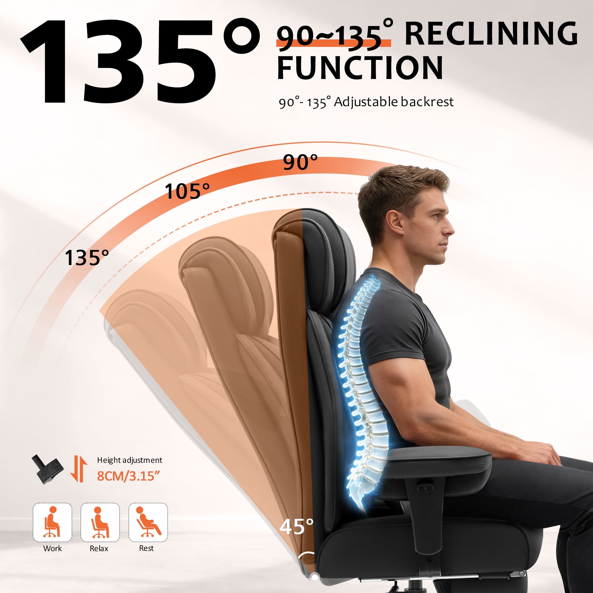 FASTES Office Desk Chair, Big and Tall Office Chair 400lbs Gaming Chair with Footrest, Ergonomic Executive High-Back Reclining Computer Chairs, Swivel Wheels and Lumbar Support, Black