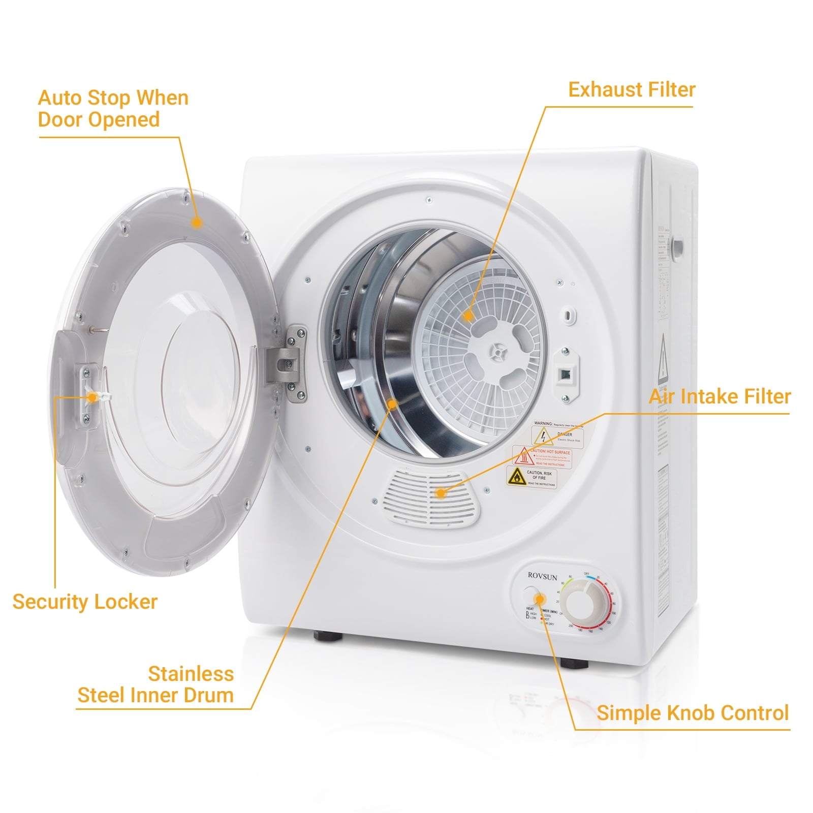 RovSun 110V White Stainless Steel Electric Tumble Dryer