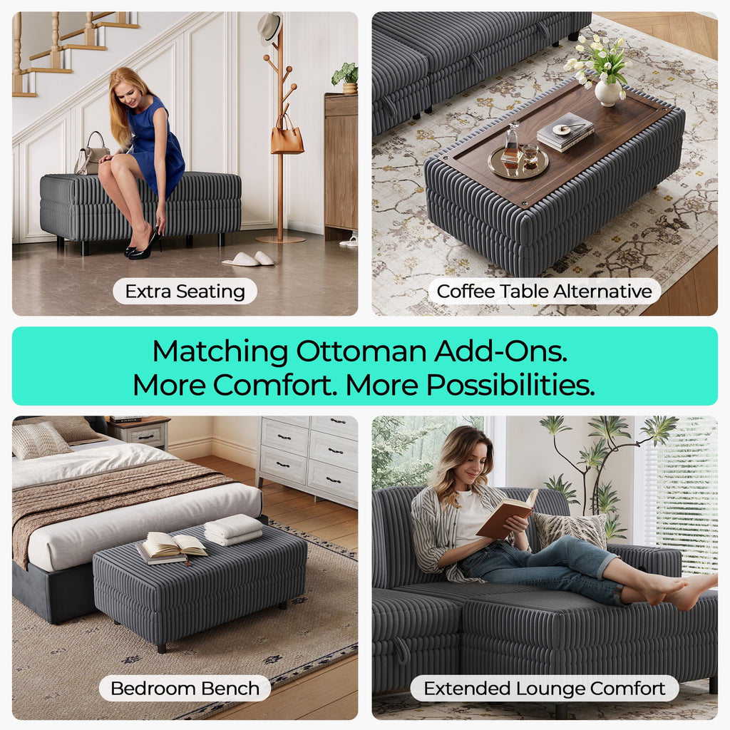 LINSY HOME L Shaped Sectional Couches for Living Room, Sleeper Sofa Bed with Reversible Storage Chaise, Pull Out Couch Bed with USB, Cup Holder, Black