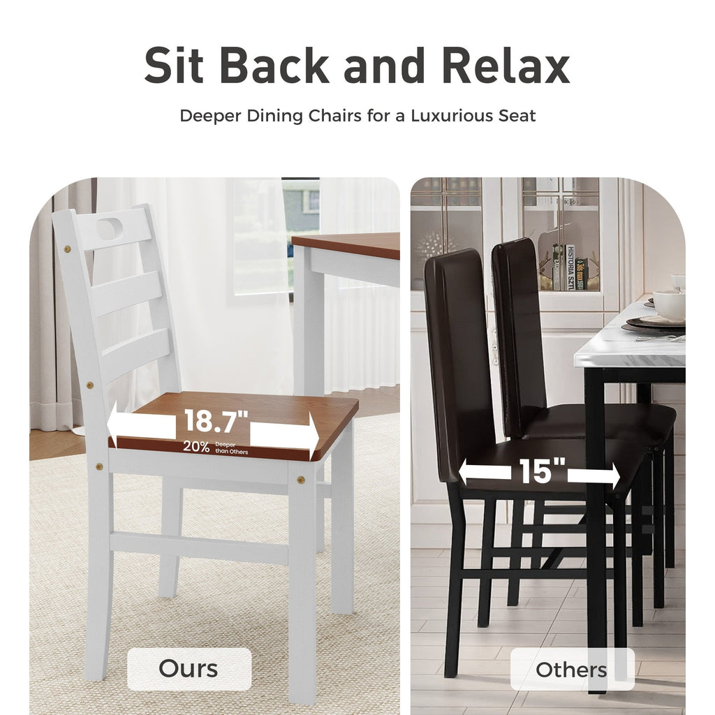 Alpha Joy Farmhouse Dining Table Set for 4 Solid Wood Kitchen Chairs and Table Set, Walnut & White