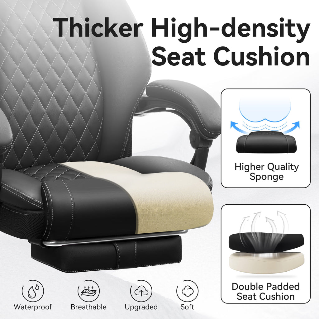 FASTES Ergonomic Office Chair, Big and Tall Leather Desk Chair with Footrest and Lumbar Support, 2-Position Reclining Executive Computer Chair, Black
