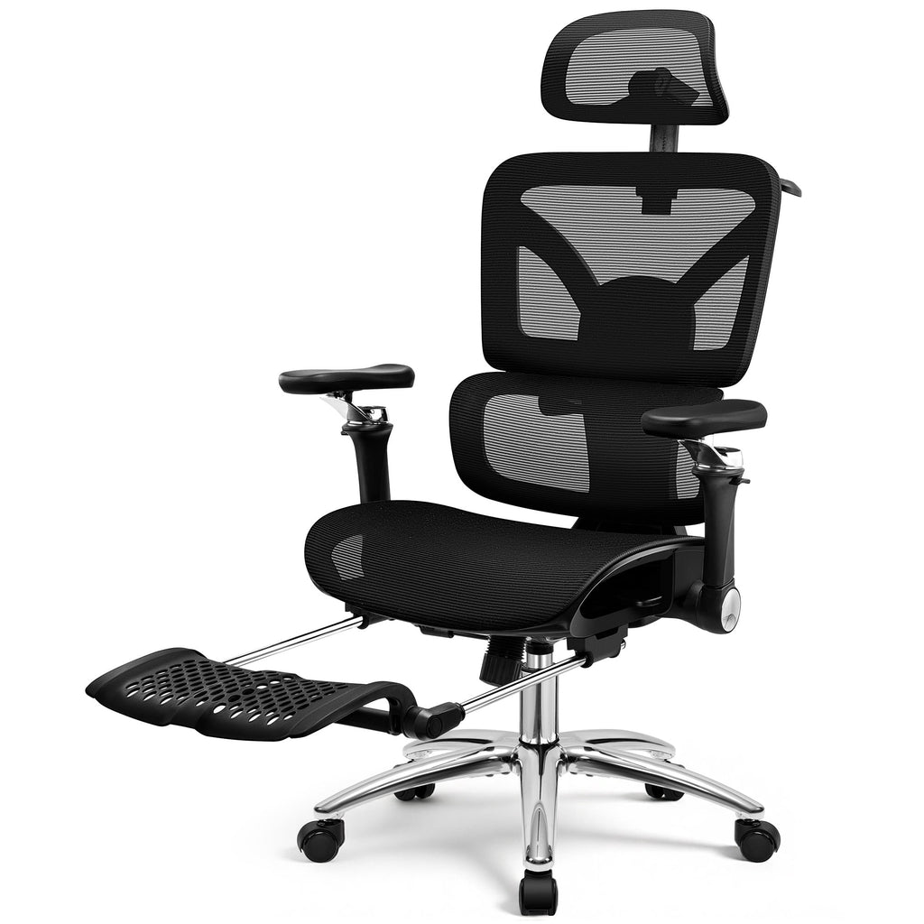 COOLHUT Ergonomic Mesh Office Chair with Footrest, Big and Tall Computer Desk Chair with Adjustable Lumbar Support, Headrest and Armrest, High Back Home Office Chair for Workspace, 300LBS, Black