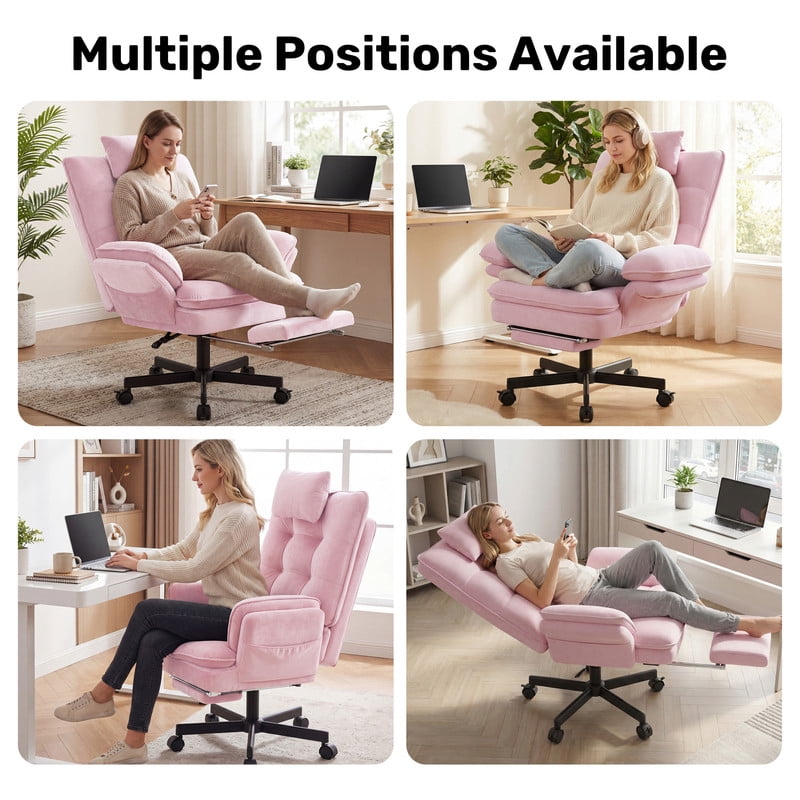 Hawsaiy Big and Tall Office Chair with Footrest, Ergonomic Executive Desk Chair with Flip-Up Arms, Reclining High Back Computer Chair with Headrest & Side Pockets, White