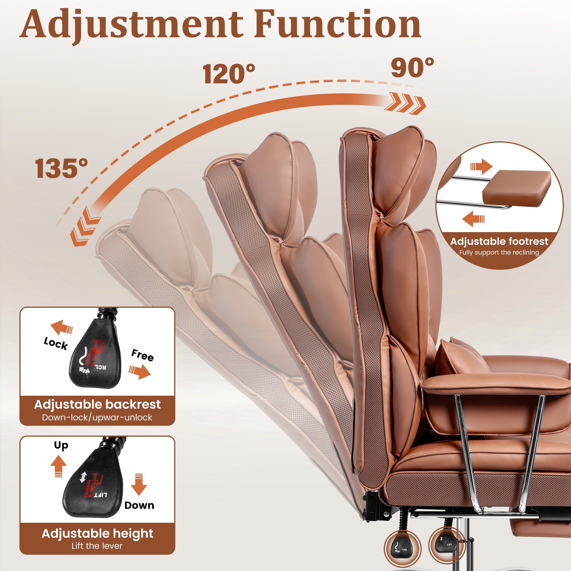 COOLHUT Big and Tall Office Chair 500LBS Wide Seat Ergonomic Computer Desk Chair, PU Leather Executive Office Chair with Footrest, Adjustable Task Chair Lumbar Back Support 8 Hour, Black