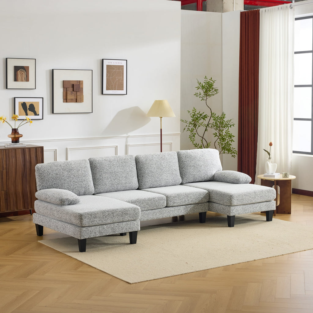 Ktaxon U-Shaped Sectional Sofa Set with Chaise, 4-Seater Blended Chenille Couch for Living Room, Apartment, Easy Assembly Khaki