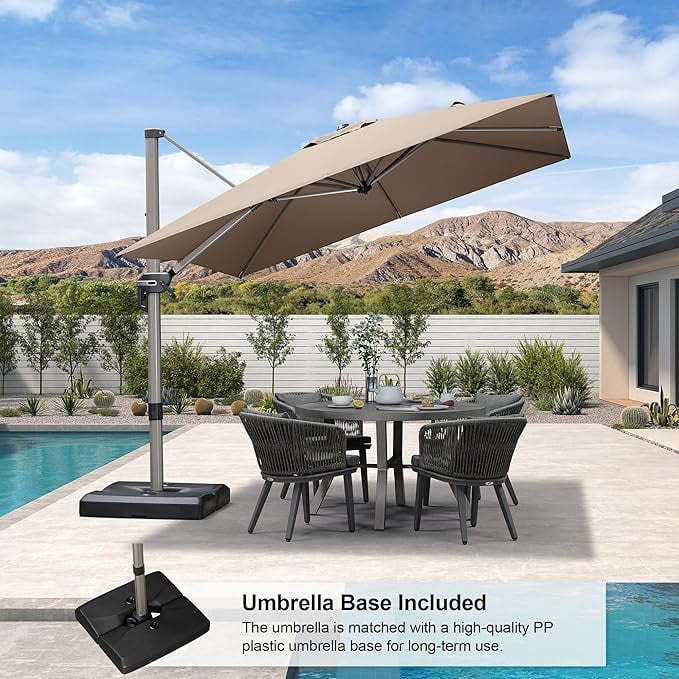 PURPLE LEAF Patio Umbrella with Base Included, 10ft Outdoor Aluminum Cantilever Umbrella with 360° Rotation, Aluminum Large Offset Umbrella for Outdoor Garden Pool, Beige