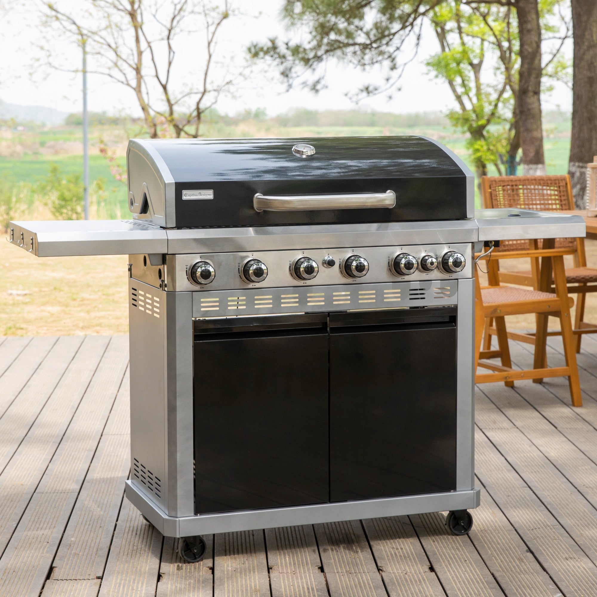 Alpha Joy 4-Burner Propane Gas Grill and Griddle Combo with Side Burner in Black