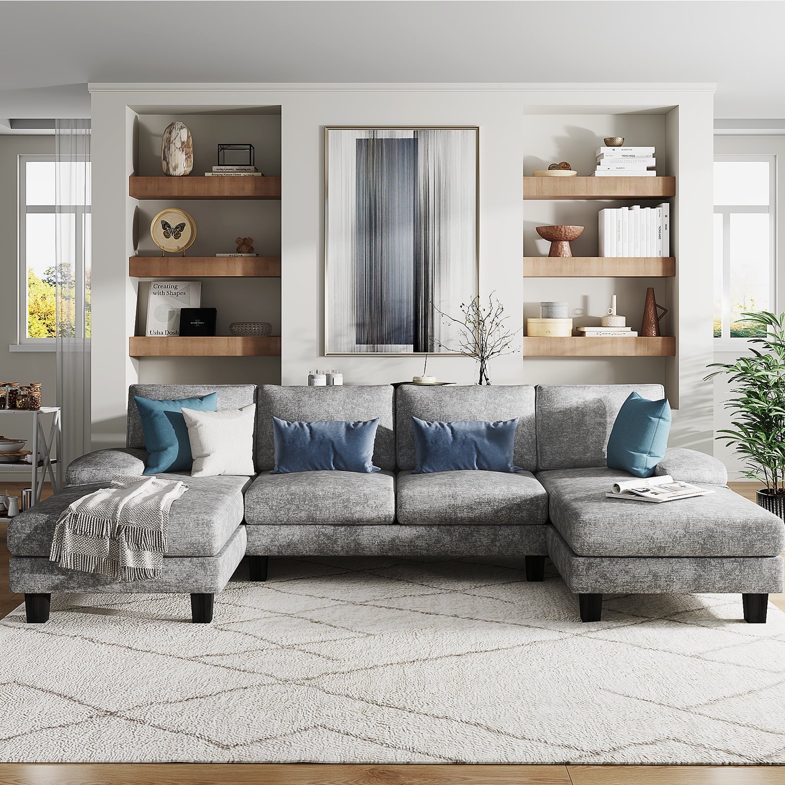 Furmax Chenille U Shaped Sectional Sofa, Gray