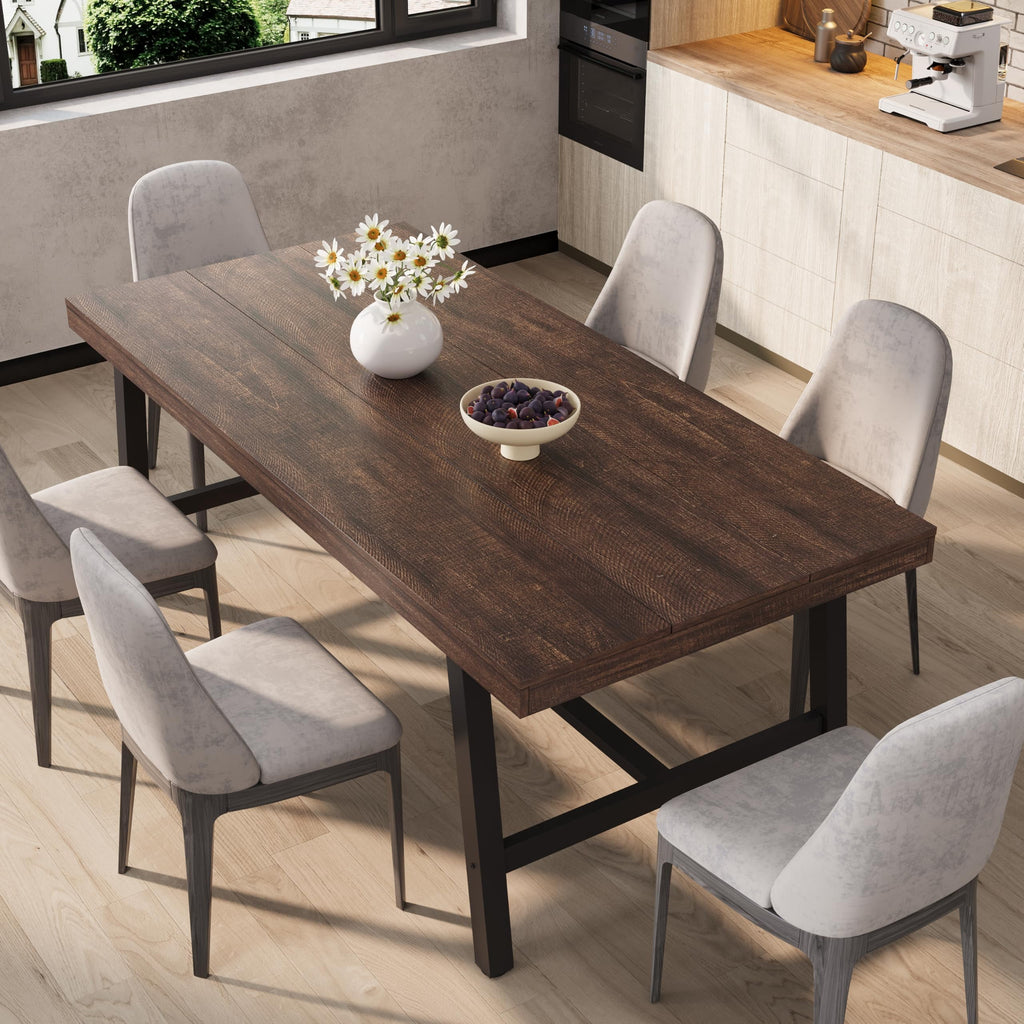 70.87 Inch Long Large Rectangle Dining Table for 6-8 People, Modern Kitchen Dining Room Table with Rustic Wooden Tabletop & Strong Metal frame(Only Gray Walnut Table)