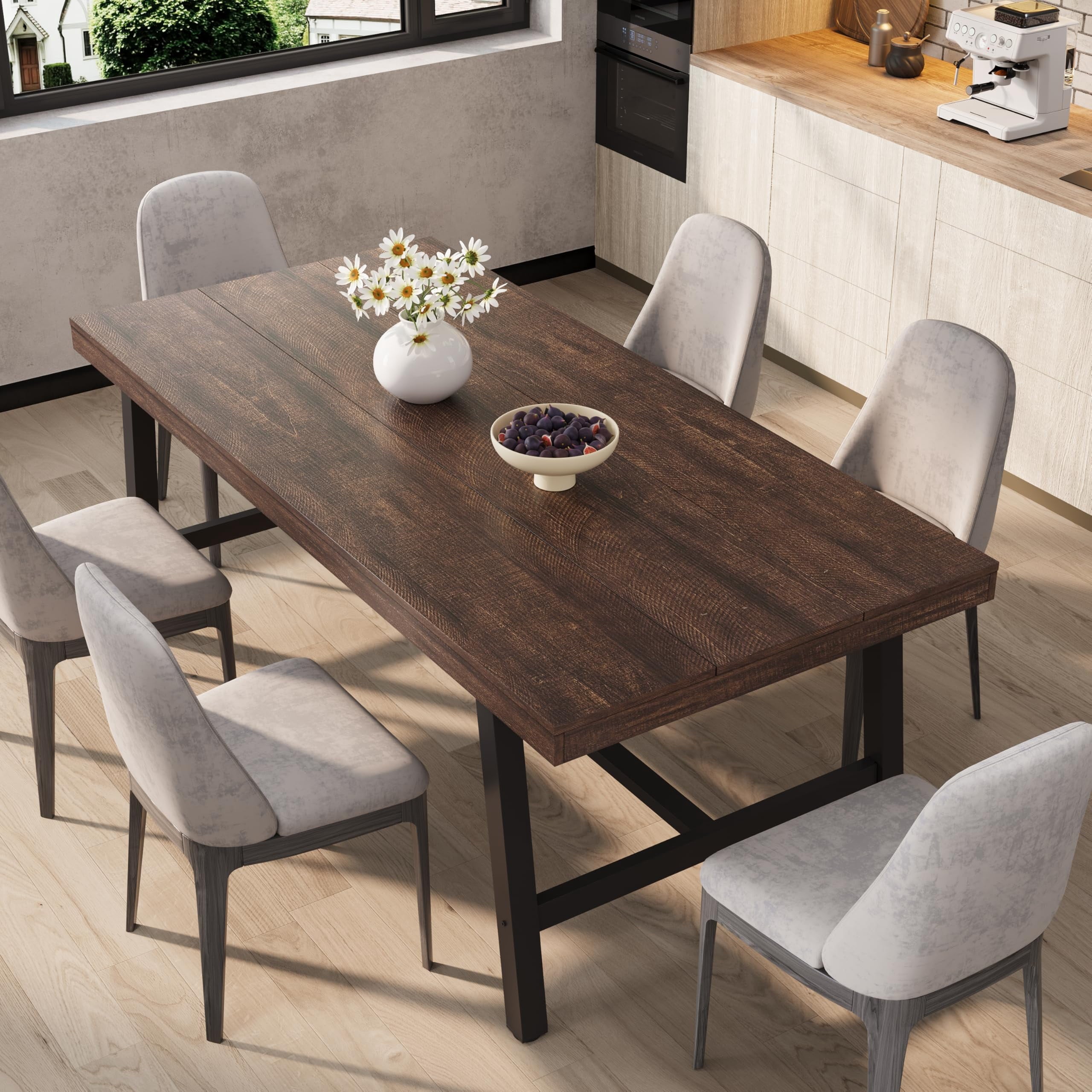70.87 Inch Long Large Rectangle Dining Table for 6-8 People, Modern Kitchen Dining Room Table with Rustic Wooden Tabletop & Strong Metal frame(Only Gray Walnut Table)